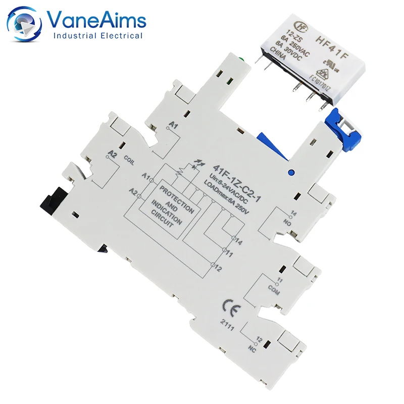 12 volt Ultra Slim Relay Module HF41F 12-ZS 24-ZS Miniature Relay Switch DC 12V 24V 6A with 41F-1Z-C2-1 Socket Base 6.3mm