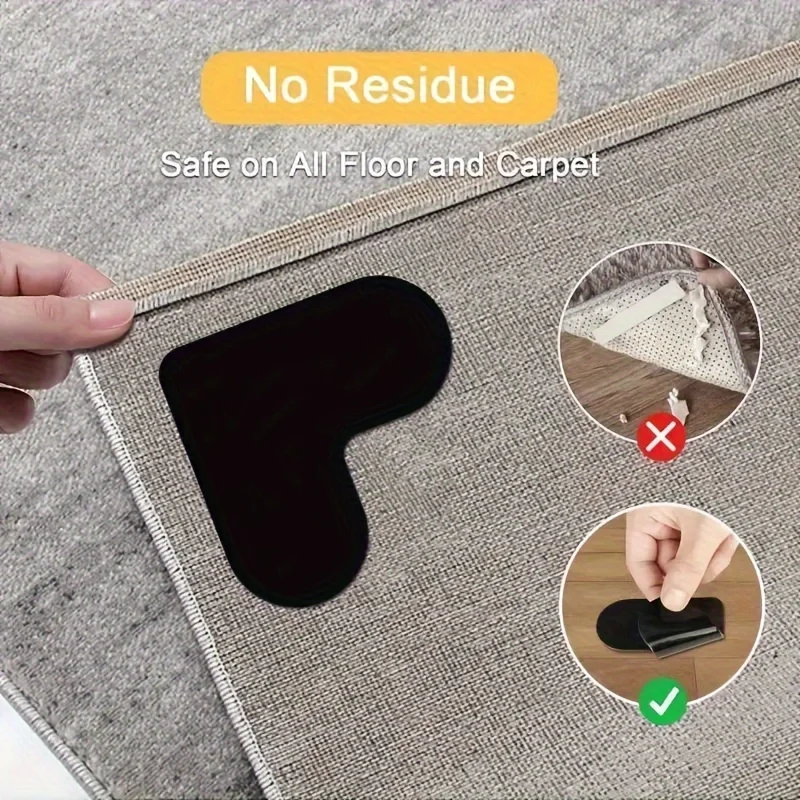 4PCS Heart Shape Rug Grippers Reusable Non Slip Carpet Tape Anti Curling Rug Corner Grips for Area Rugs Hardwood Floor