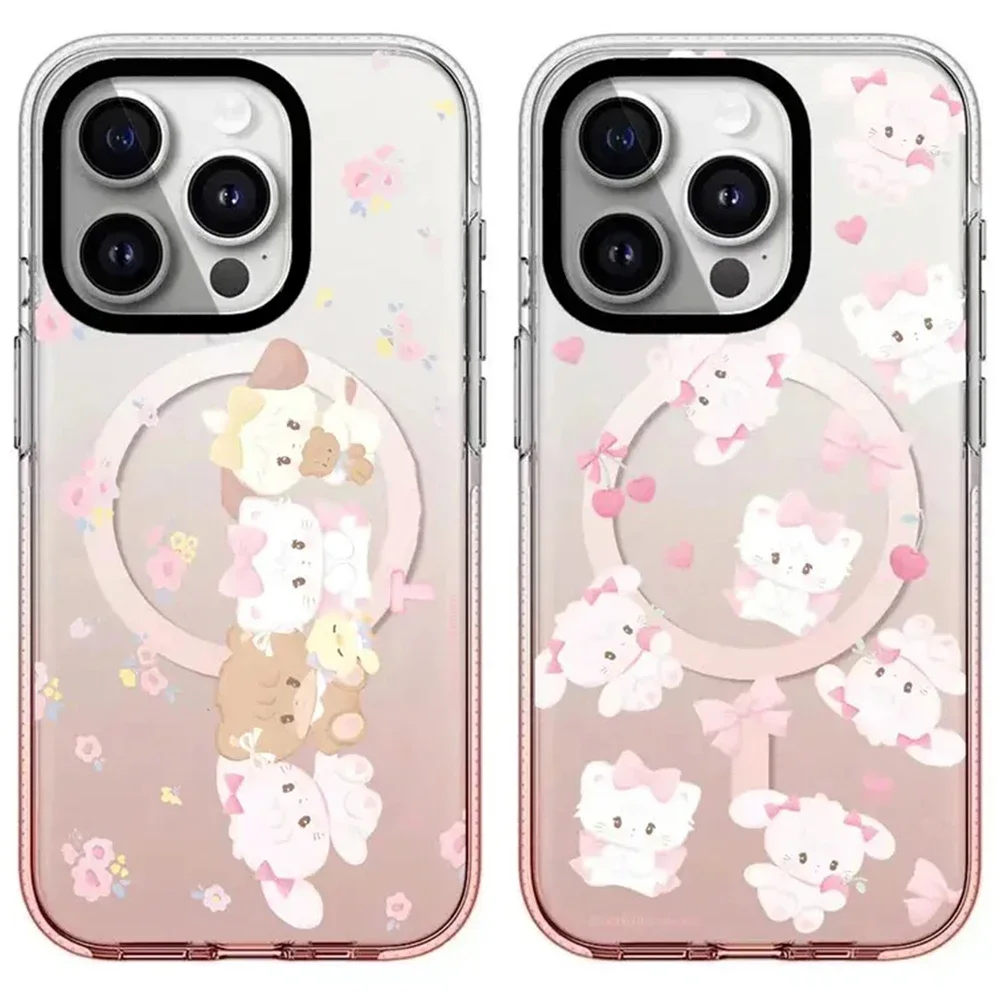 

White Cat Pink Gradient Transparent Border iPhone 13 14 15 16 Pro Max Case - Protective iPhone Case with MagSafe