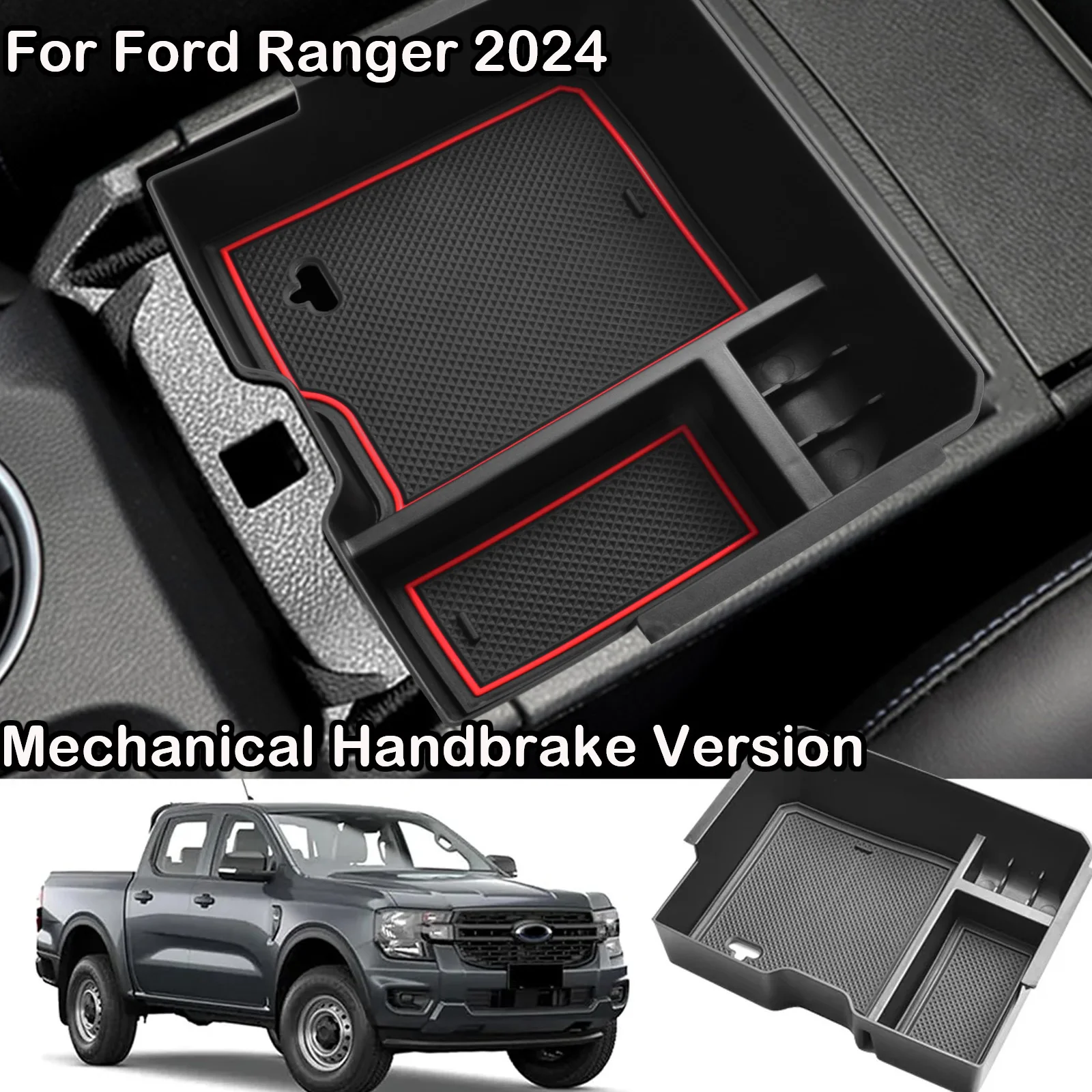 

Armrest Storage Box for 2024 Ford Ranger Car Box Accessories Insert Tray Center Console Organizer (Mechanical Handbrake Version)