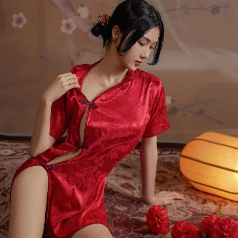 Sexy Cheongsam Dress Super Hot Lingerie Qipao dress Tempting Uniform Pajamas Vintage Oriental Underwear Seducing Private Perform