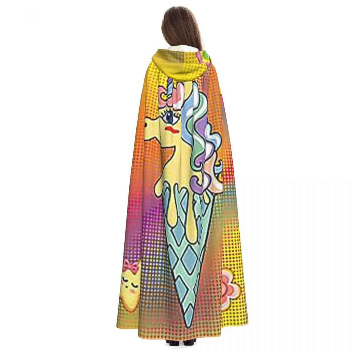 Ice Cream Unicorn Long Hooded Cloak Witch Medieval Costume Cosplay Cape HalloweenVampire Adult Unisex
