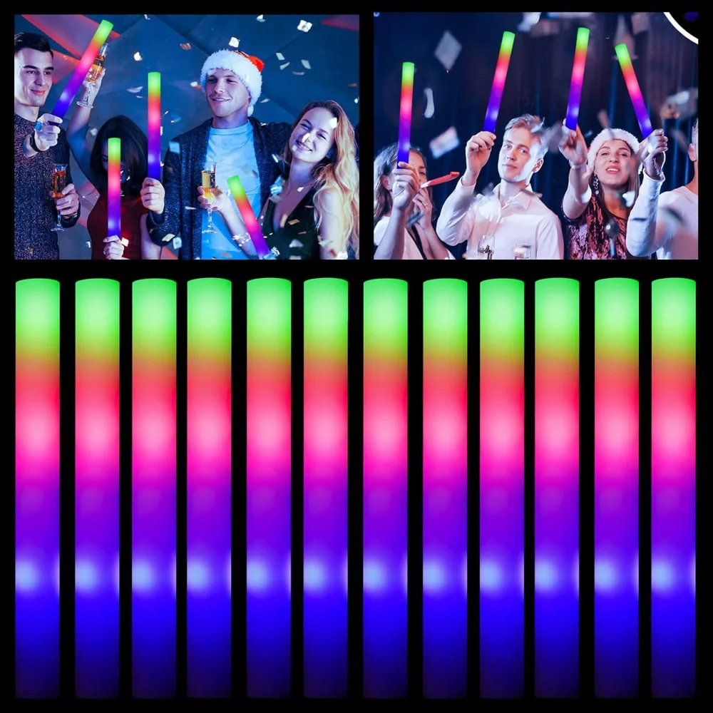 

100 Pcs LED Foam Sticks, with 3 Modes Flashing Effect, for Party Wedding Birthday Concert Halloween, Glow Batons Party Favors