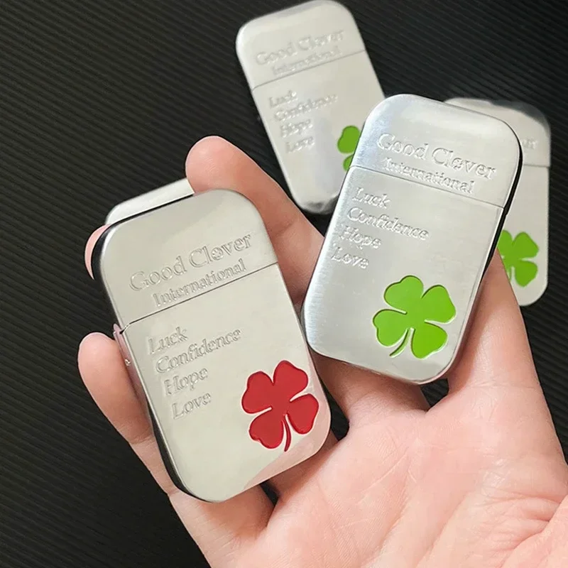 New Creative Good Clover Lighter for Men and Women, Butane Gas Lighter, Metal Red and Green Flame Lighters, Cute Gift