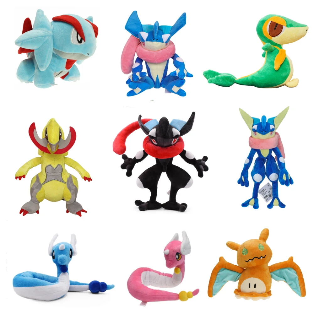 Peluche de Snivy Tepig, Pokémon Greninja, Dragonair, Haxorus, Charizard, Muñeco de Peluche con Imagen de Dibujos Animados, Regalos de Navidad