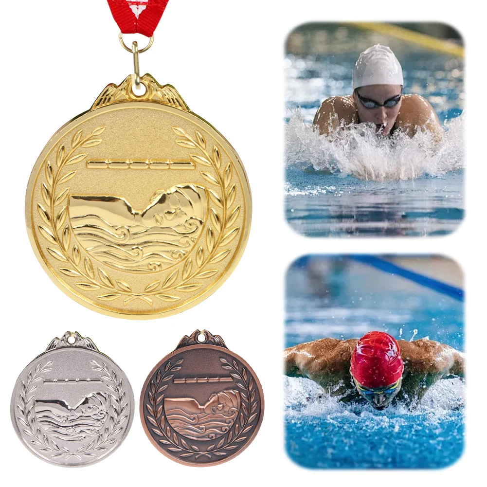 6.5cm Swimming Medal Award Medals with Neck Ribbon Competition Awards Metal Winner Medals for Competitions Party Race