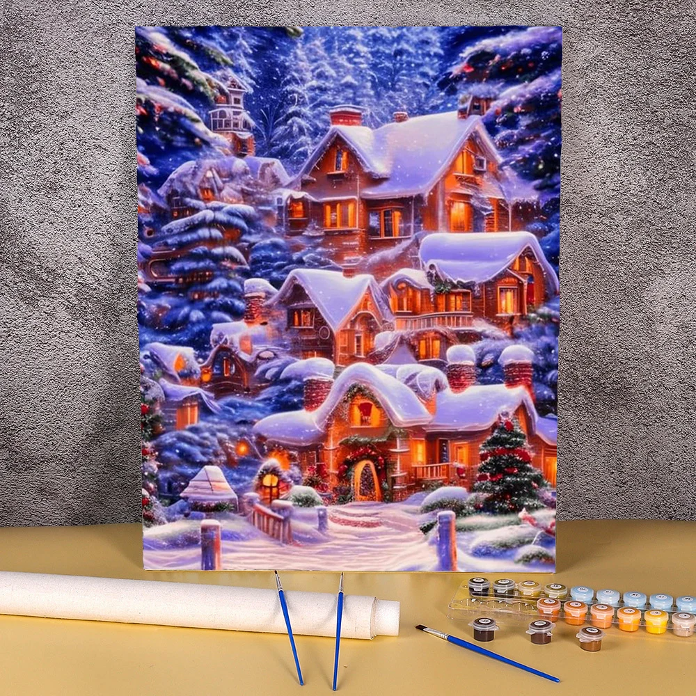 

DIY Painting By Numbers Snow House Pictures By Number Christmas Kit Hand Painted Paintings Art Drawing On Canvas Gift Home Decor