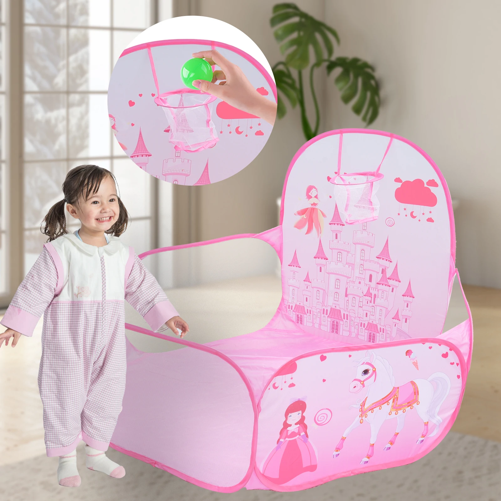 Piscina de bolas para niños, casa de juegos, tienda de juguetes para niños, Castillo de princesa rosa plegable para niñas, juguetes de piscina de bolas decorados para habitación de niños