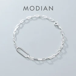 Modian New Arrive Simple Stackable Oval Interlock 925 Sterling Silver Bracelet for Women Fashion Geometric Bangle Fine Jewelry