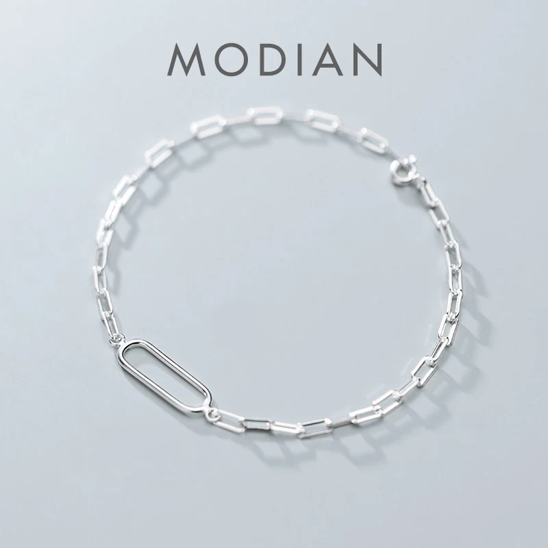 Modian New Arrive Simple Stackable Oval Interlock 925 Sterling Silver Bracelet for Women Fashion Geometric Bangle Fine Jewelry