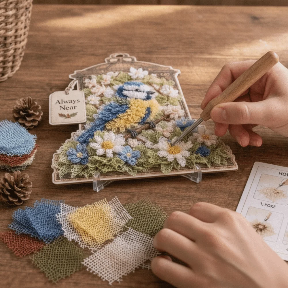 No Sewing Fabric Poke Art Easy Make Thick Board Bird Ornament DIY Poke Pen Stereo Visuals 3D Textured Plaque Handcrafted Gifting