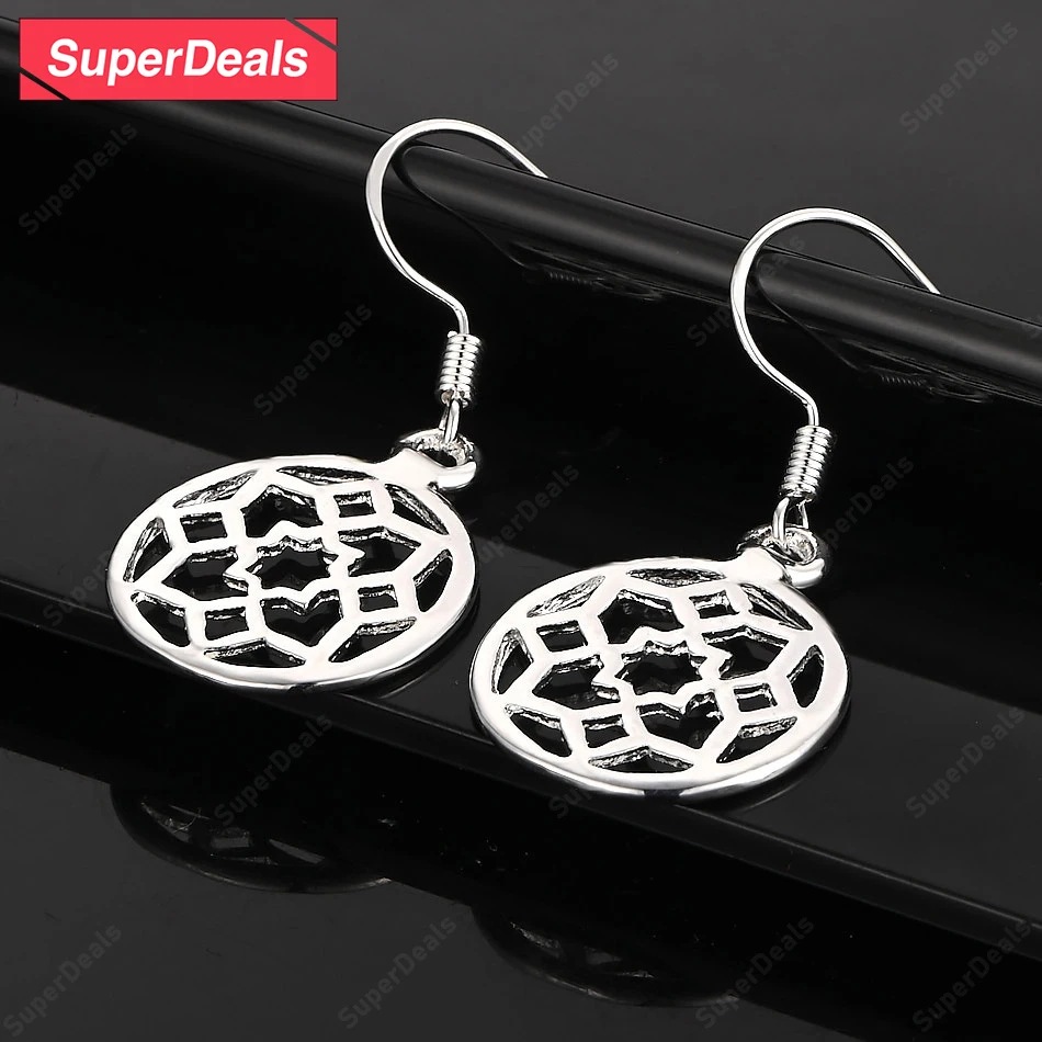 

SuperDeals 925 Sterling Silver Hollow Flower Drop Earring Women Engagement Wedding Party Fine Gift Fashion Charm Jewelry