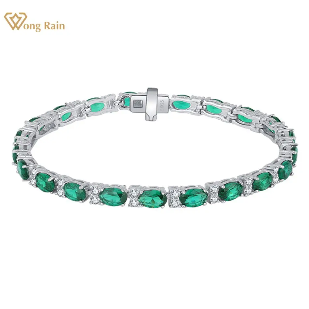 Wong Rain 100% 925 Sterling Silver Emerald Ruby Sapphire High Carbon Diamonds Gemstone Bracelet Bangle Fine Jewelry Wholesale