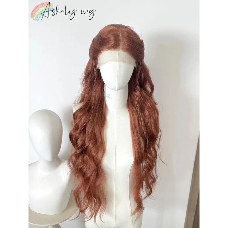 برتقالي داكن شعر مستعار للنساء 26 بوصة 13*4 الدانتيل شعر مستعار أمامي طويل متموج شعري طبيعي الاصطناعية الدانتيل الباروكات للاستخدام Dialy Cospaly