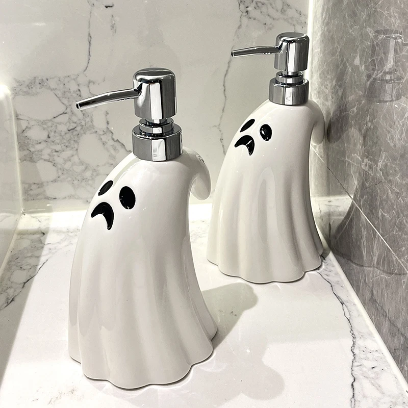 Creative Hand Sanitizer Bottle Ceramic Soap Dispenser Bathroom Large Capacity Pressed Bottle For Halloween Bathroom Decor Hotel