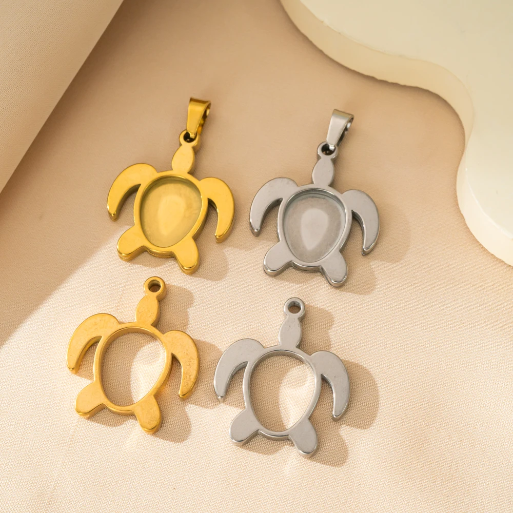 5pcs/Lot Stainless Steel Turtl - Bezels Set Pendant review and price