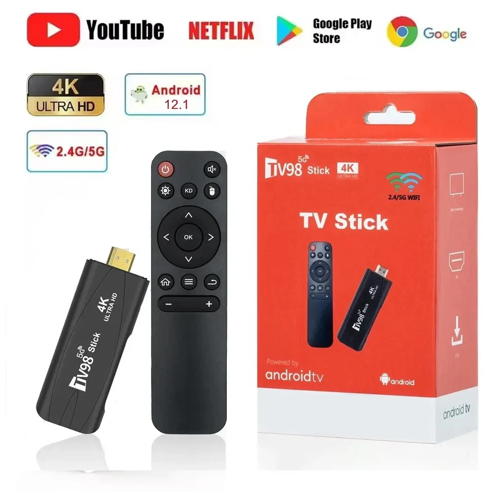 

TV98 Mini TV Stick Android 12.1 4K HD 2G 16G TV Box 2.4G 5G Dual Wifi Smart TV Box Media Player TV Receiver Andriod Set Top Box