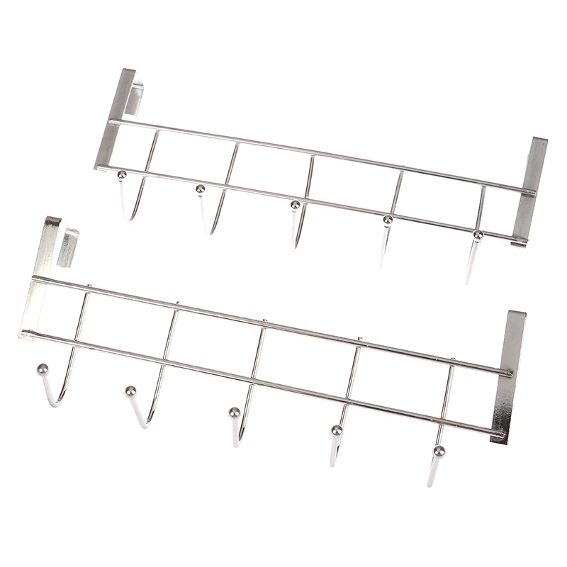 5 Hooks Door Rear Hook Stainless Steel Clothes Bag Hanger Hat Sundries Storage Rack Hanger Towel Home Bathroom Organizer