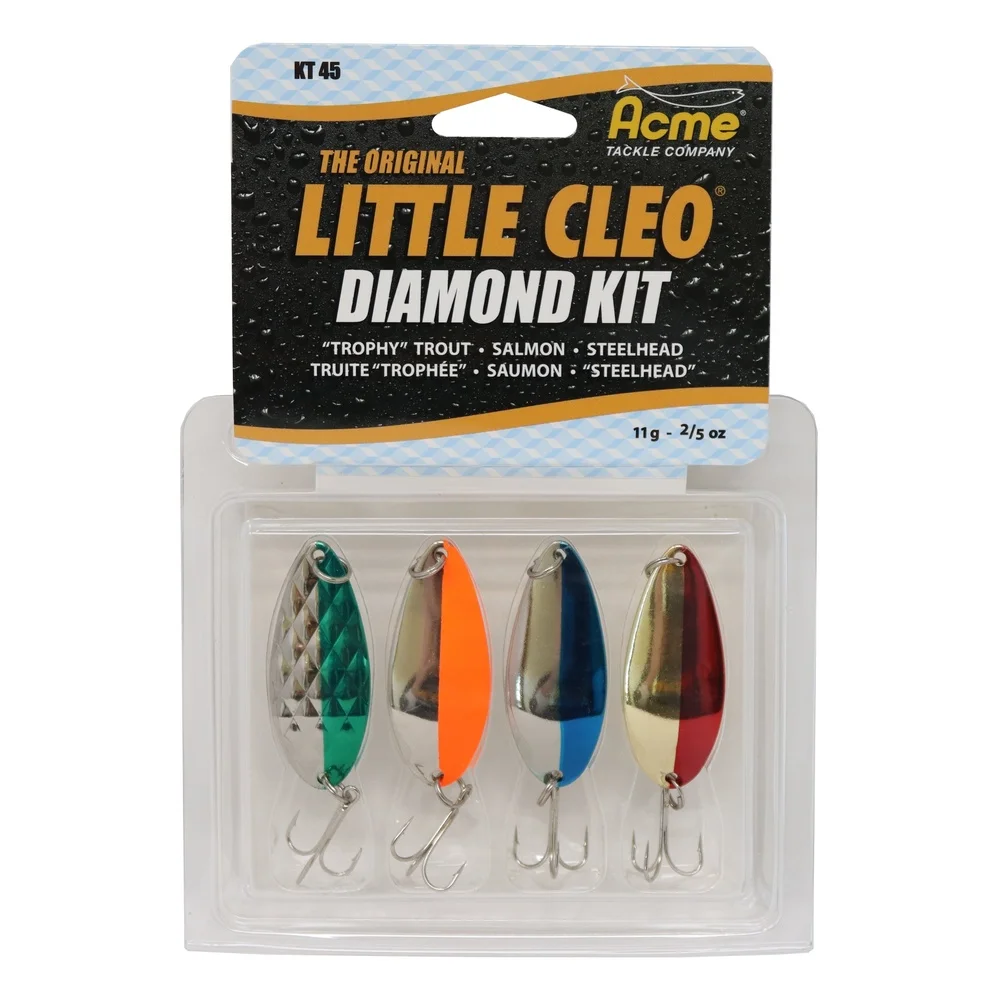 مجموعة ملعقة صيد السمك الماسية الصغيرة كليو 4 عبوات 2/5 أونصة شكل مدعوم مغر متذبذب للمياه المالحة الطازجة طعم سمك اللعبة