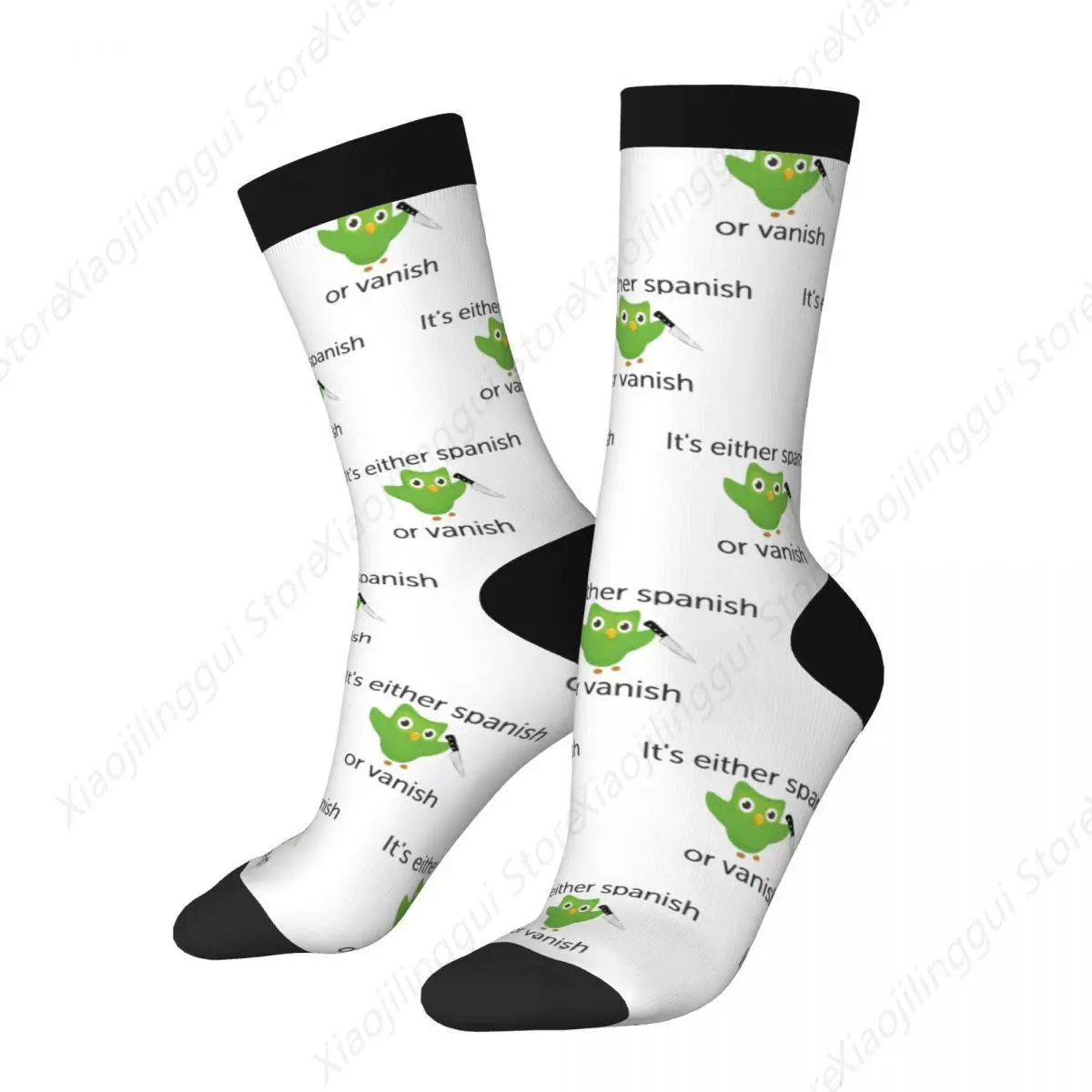 Duolingo Motivation Socks Men Women Polyester Fashion Spanish or Vanish Socks Harajuku Spring Summer Autumn Winter Socks Gifts