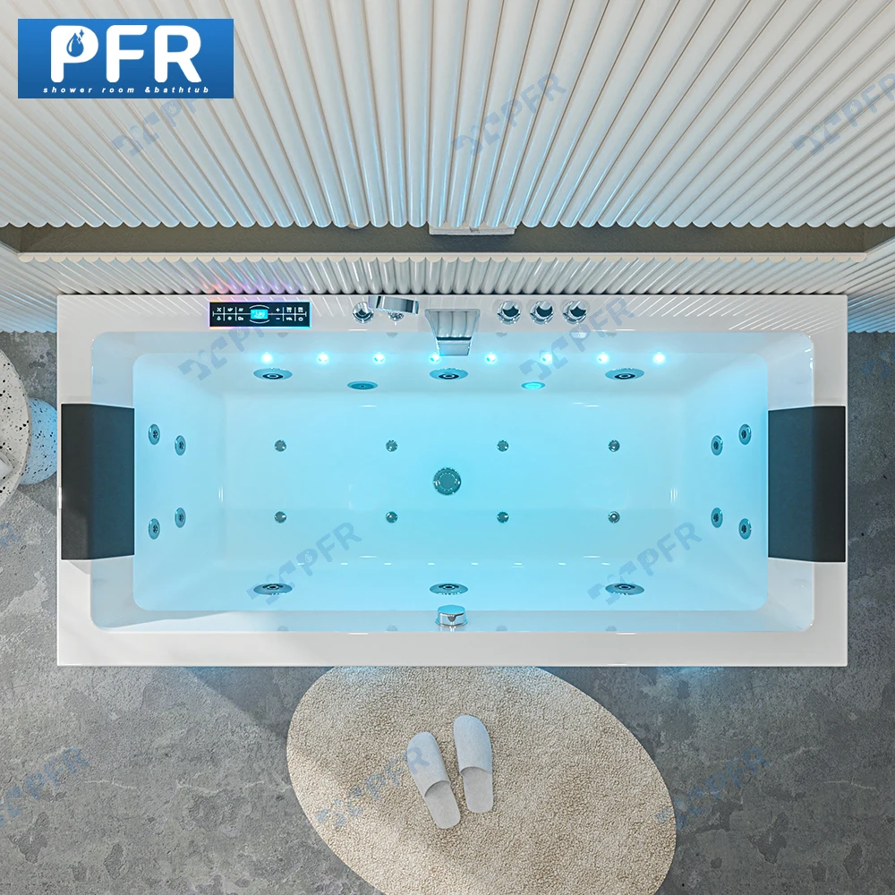 Modern Design Acrylic Freestanding Whirlpool Massage Hot Tub 1.8m Soaking Bath with Overflow Drainer Hotel Private Bathroom Use