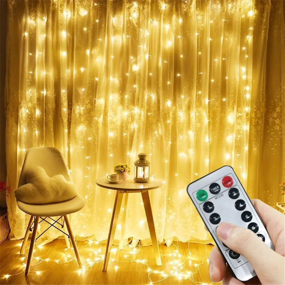 6/4/3M USB Curtain String Lights 8 Modes Fairy Light Bedroom Home Christmas Tree Garland Light Wedding Christmas Holiday Decor