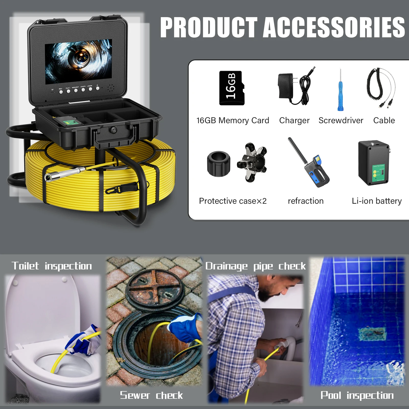 

10-дюймовая канализационная камера с локатором, счетчиком счетчиков, видеорегистратором, трубная камера 7 мм для проверки дренажа в сантехнике, автоматическое самовыравнивание, 512 Гц, ahd 1080P