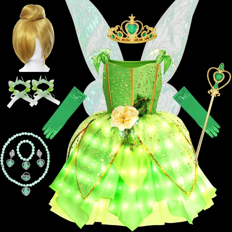 

Flower Fairy Girl costume Tinkerbell cosplay dress Birthday Carnival party elf princess dress with wings fancy dress up set