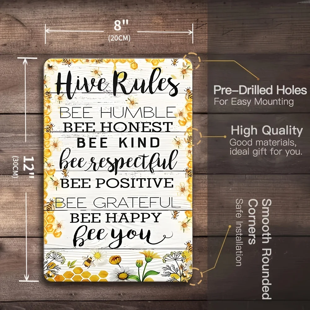 مجموعة لافتات قصدير عسل النحل المعدنية العتيقة: نصيحة علم النحل القديم من ديكور حديقة النحل العسل - 6 قطع، 30.48 × 20.32 سم، جدار أ #3