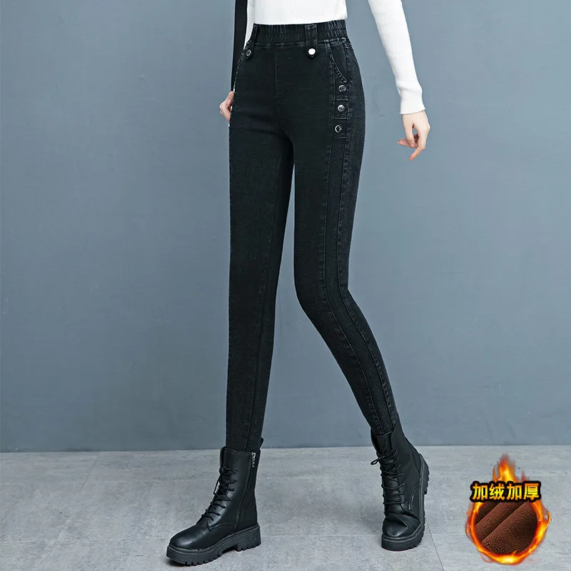 

Прямые джинсы для женщин, весна и осень, на флисовой подкладке, универсальные, для похудения, миниатюрные, свободные, укороченные брюки