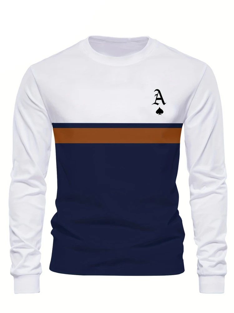 

Простая черная лопата с длинными рукавами и принтом, осенняя модная мужская футболка с круглым вырезом и длинными рукавами, повседневный уличный модный топ