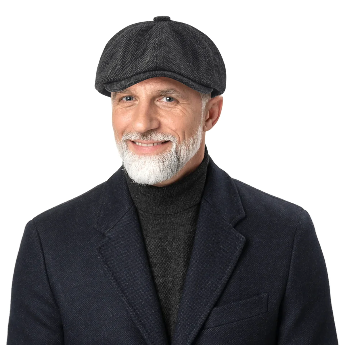 FZFZ ผู้ชาย Beret Vintage Herringbone หมวก Newsboy Beret หมวกฤดูใบไม้ผลิแบนหมวก Beret สีเทาเข้ม