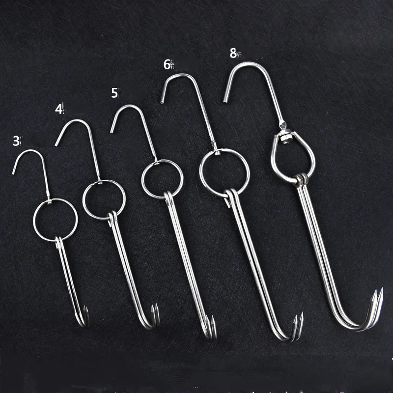Stainless Steel Meat Double Hook for Poultry Roast Duck Bacon Sausage Hams Hanging Hook Kitchen Cooking BBQ Accessories Tool