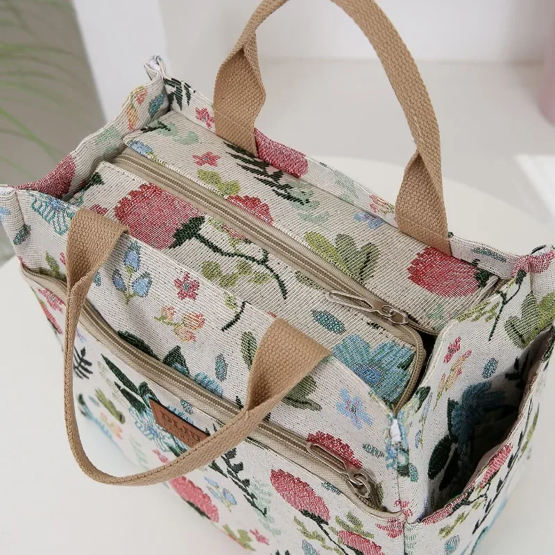 حقيبة غداء جاكار محبوكة سميكة وصلت حديثًا بسعة كبيرة، تتميز بطبقة عازلة من رقائق الألومنيوم وإغلاق بسحاب