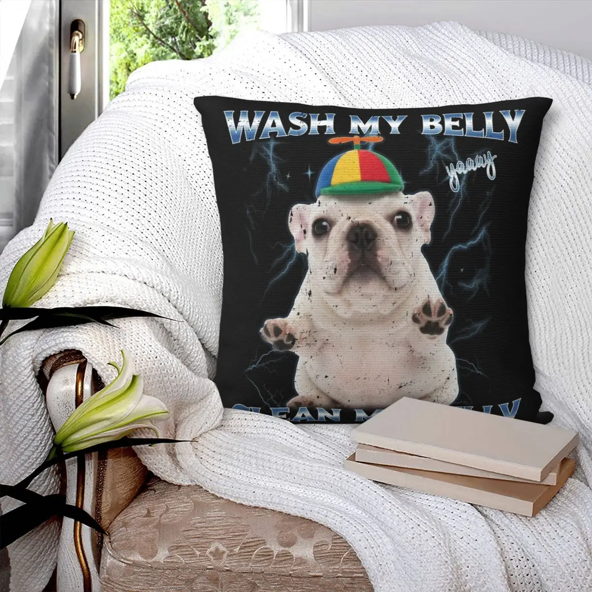 Pibble Wash Clean My Belly Funny Meme Pillowcase Printing Polyester Cushion Cover Decoration Throw Pillow Case Cover Home Square