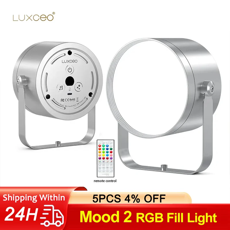 

LUXCEO Mood 2 RGB заполняющий свет 36000 цветов атмосферная лампа с дистанционным управлением, меняющая цвет лампа для сцены, бара, рождественской вечеринки