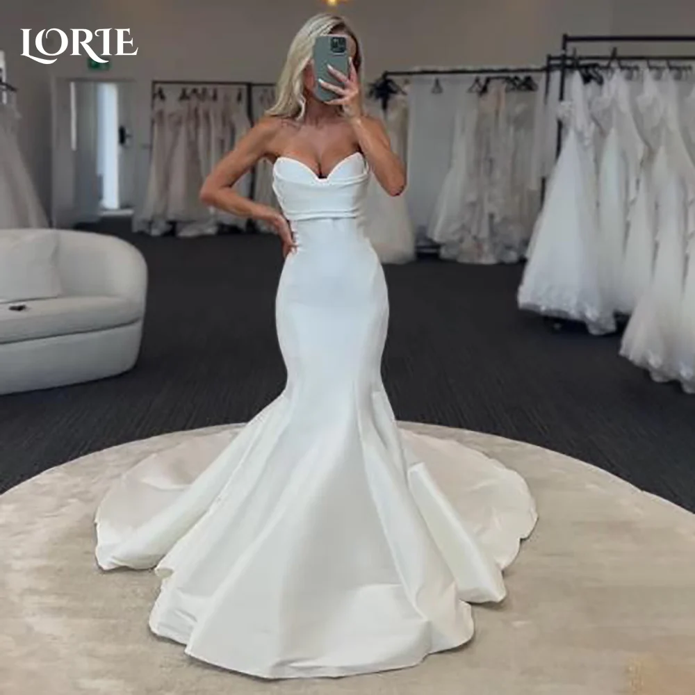 

LORIE Elegant Mermaid Wedding Dresses Strapless White Ivory Boycon Backless Beach Bridal Gown Simple Customized Bride Dress