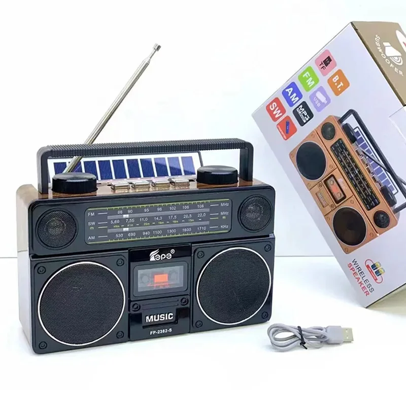 

Retro Radio AM FM SW 3 Band Solar Energy Radios HIFI Stereo Portable Vintage Wireless Bluetooth Speaker FP-2382-S