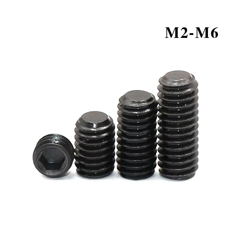 1-50Pcs M2/M2.5/M3/M4/M5/M6 DIN913 Black Flat Point Hex Hexagon Socket Set Screws SCM435 Headless Grub Allen Head Screws Bolts