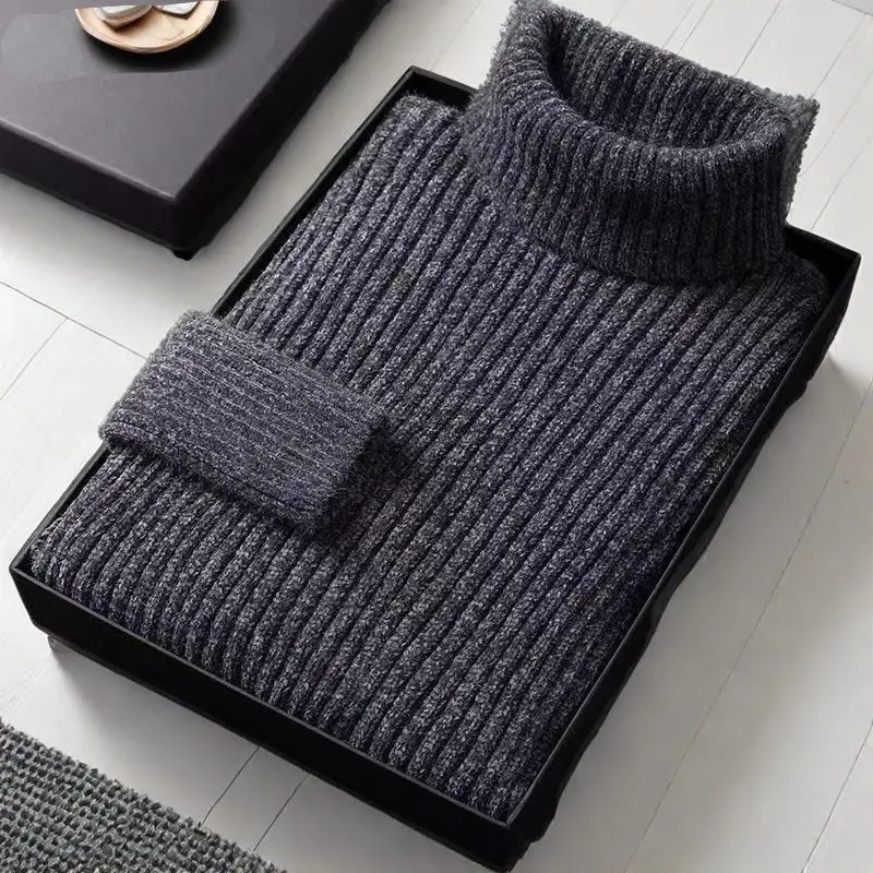 Winter New Men's All Match High Neck Casual Sweater Trend Slim Fit High-end Knitted Thick Base Warm Fashion Inner Top