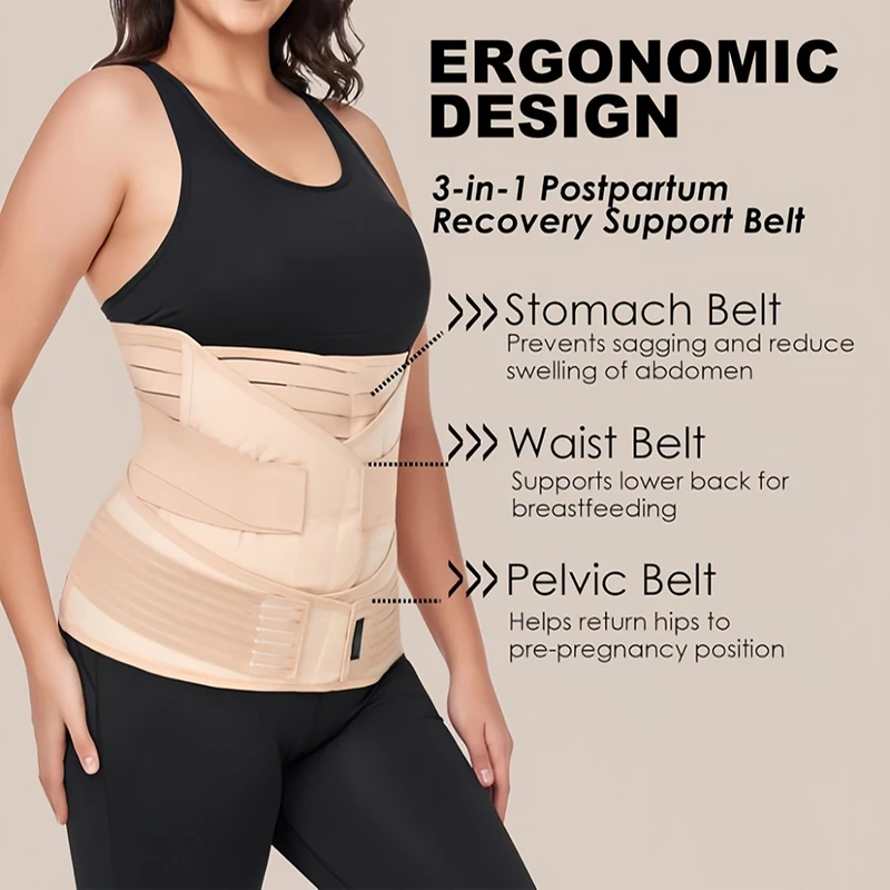 3 in 1 Postpartum Belly Support Recovery Wrap Belly Waist Pelvis Belt C Section Postpartum Belly Band Corset Waist Trainer