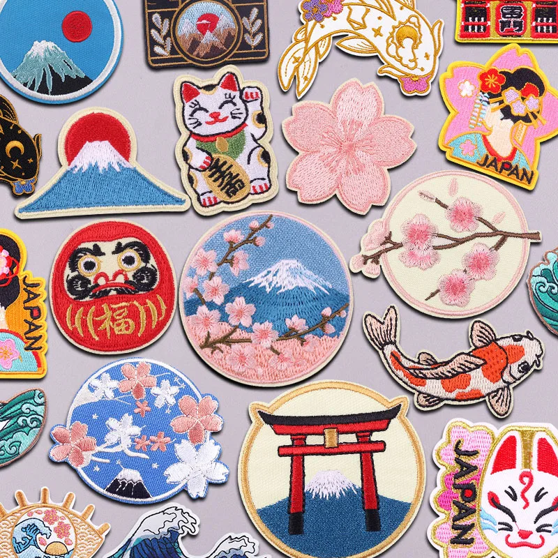 

New Japan Mount Fuji Flower Patch Iron On Embroidered Patches For Clothing Thermoadhesive Patches On Clothes DIY Fusible Patch