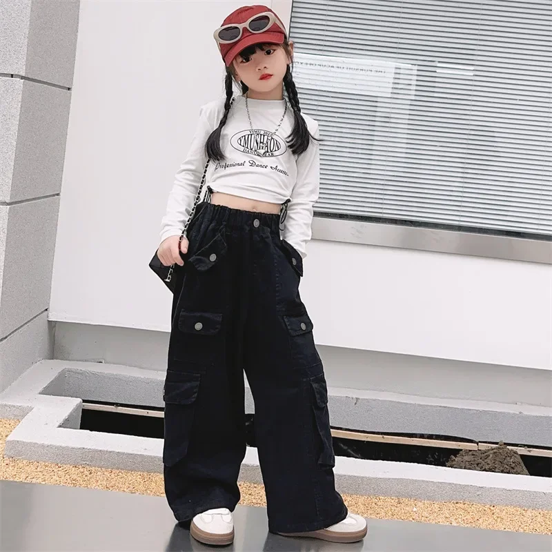 Teen Girls Cargo Pants Loose Casual Fashion Children Trousers Pockets Design Trendy Cool Streetwear Kids Pants 6 8 10 12 14 Year