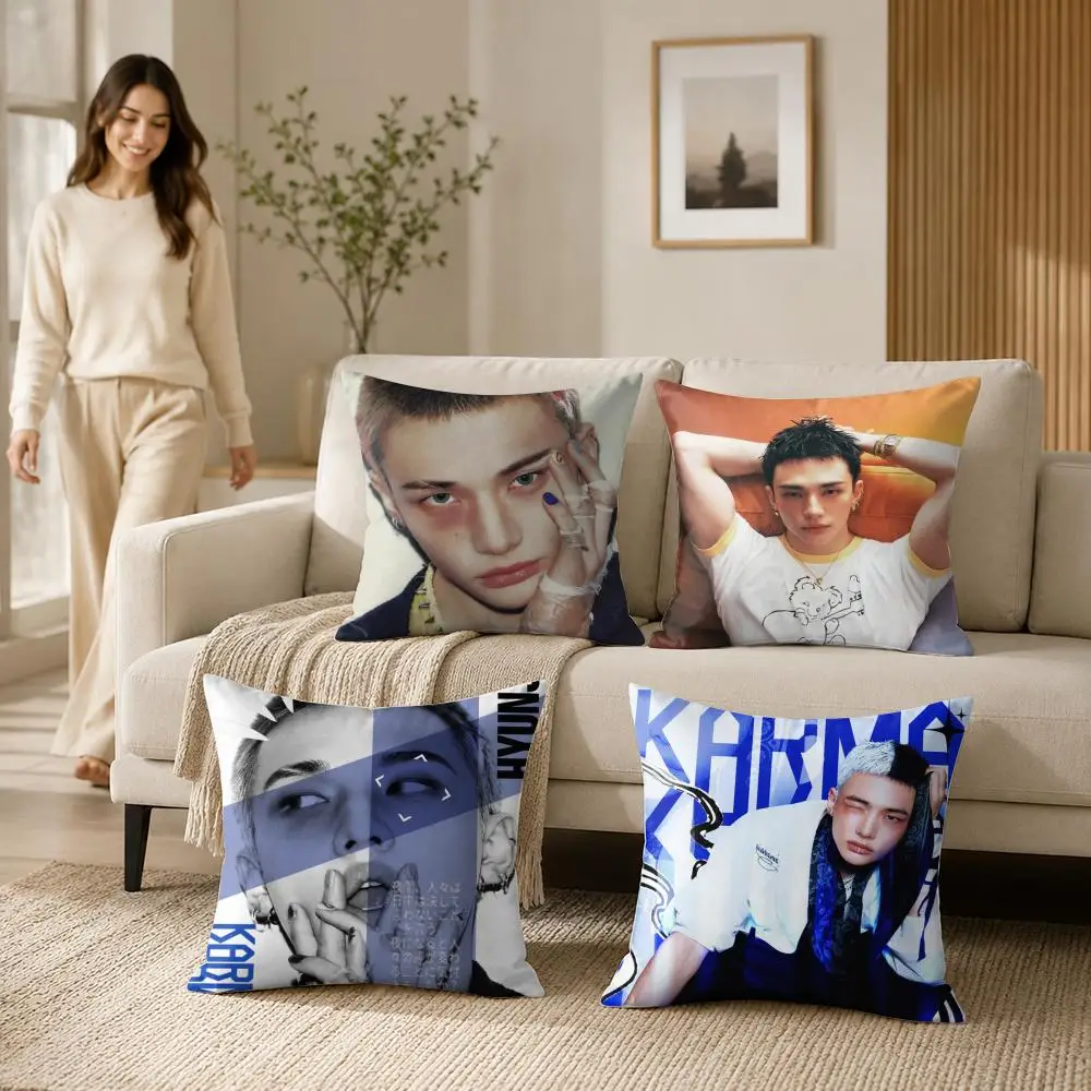 Star H-Hwang Hyunjin Cushion Cover Soft Short Plush Double-Sided Printing Home Decor Machine Washable Pillow Case Gift