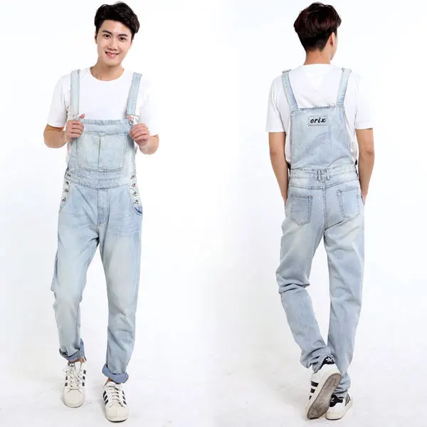 27-46 New Men Women's Clothing Taper Denim Bib Pants Trend The Loose Plus Size Jumpsuit Trousers Plus Size Singer Costumes