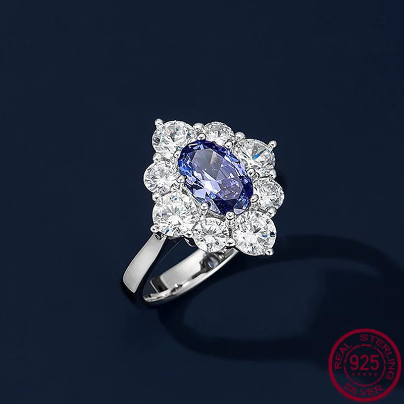 

Новое серебряное кольцо S925, женское универсальное легкое роскошное синее роскошное обручальное кольцо в форме яйца, модное женское кольцо, можно подарить подарки