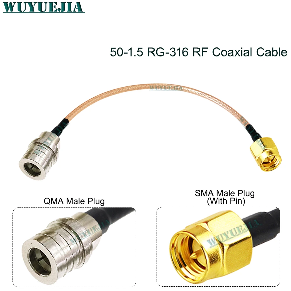 RG-316 50 Ohm RF Coax Pigtail Jumper Cable Straight SMA Male to QMA Female Waterproof Connector Shielded Antenna Connection Wire