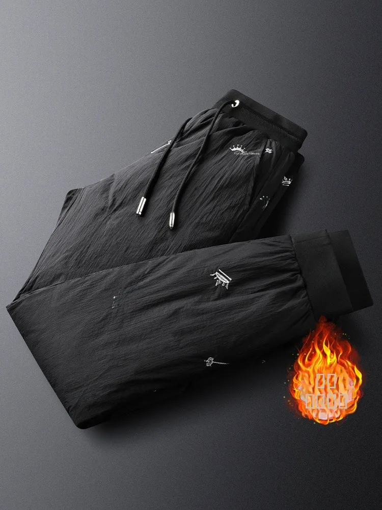 

Мужские утепленные брюки Ja Charles Slim Fit с вышивкой, зимние, повседневные, модные, белые, с наполнителем из пуха