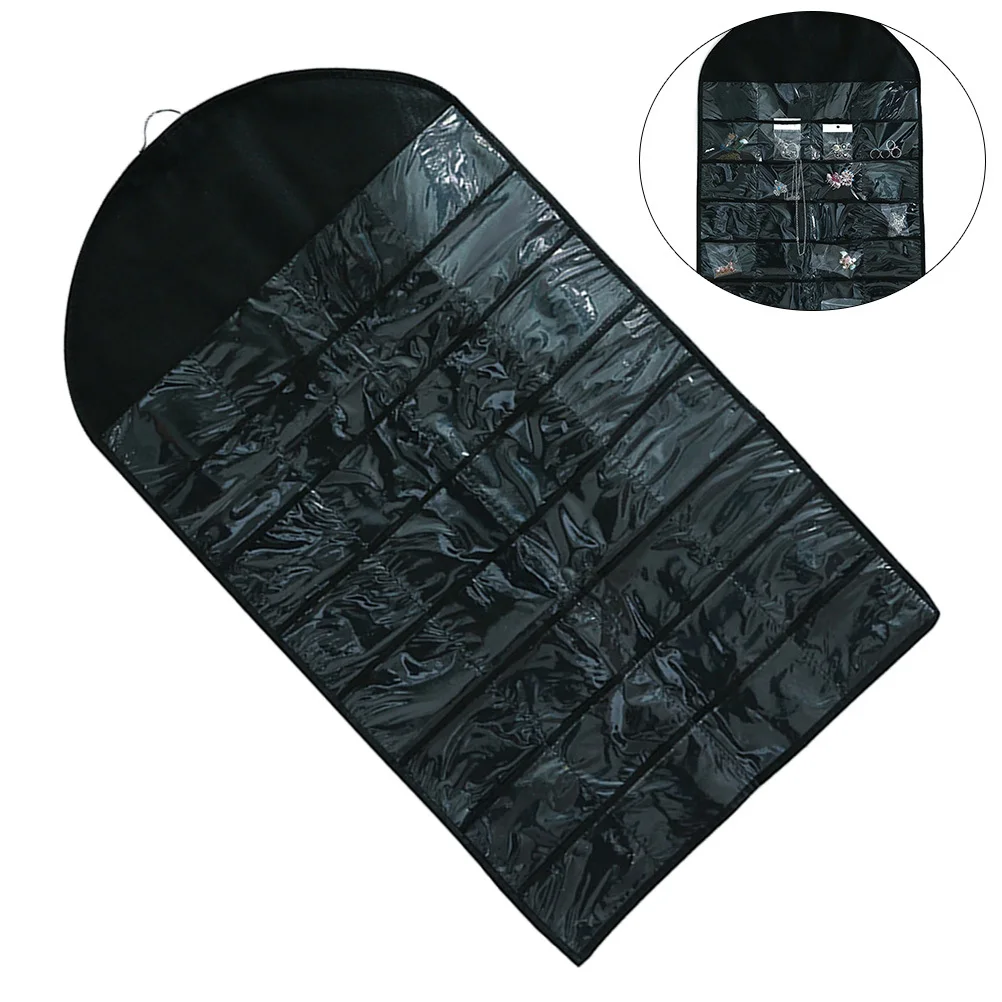 Jewelry Storage Bag 32 Pockets Hanging Organizer Transparent Pouches Easy Clean Non-Woven PVC for Earrings Necklace