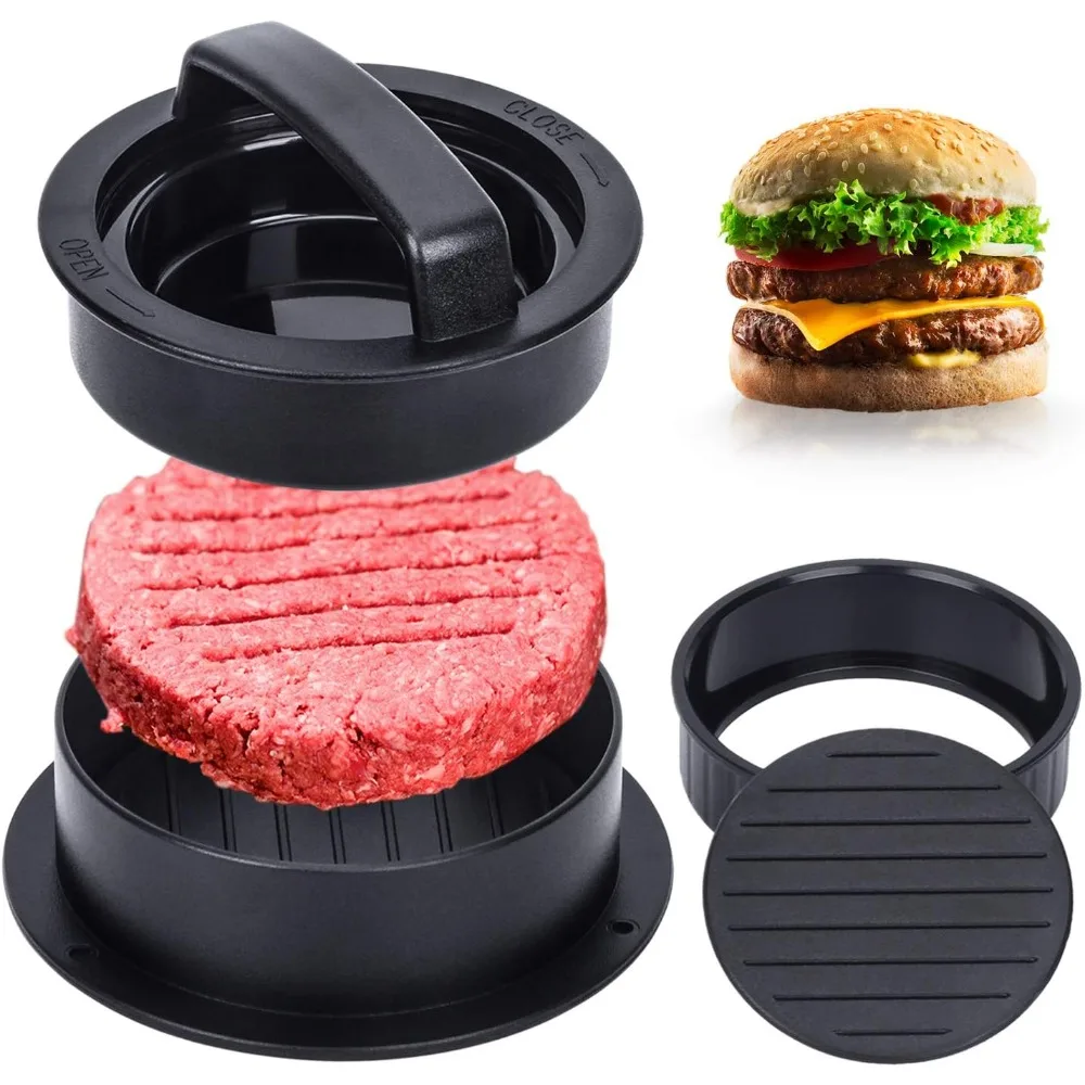 Prensa para hamburguesas, máquina para hacer hamburguesas, molde para hamburguesas antiadherente 3 en 1 para hamburguesas rellenas, deslizadores, hamburguesas de carne vegetal